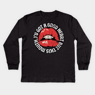 Big Hearts, Bad Mouths: A Sardonic Design Kids Long Sleeve T-Shirt